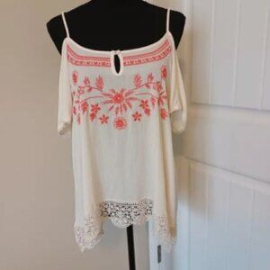 Taylor & Sage Embroidered Cold Shoulder Blouse  Size XL